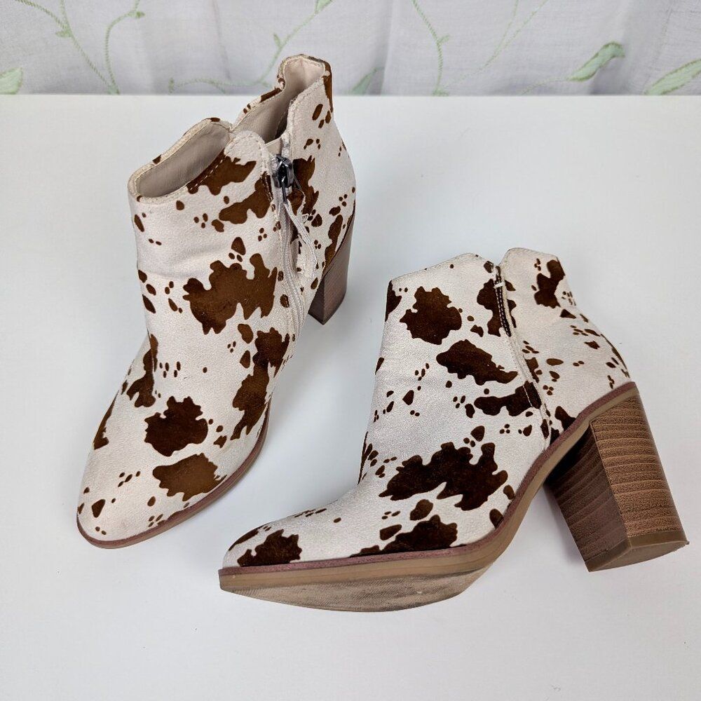 MIA | Brown Cow Print Western Ankle Boots Size 6.5